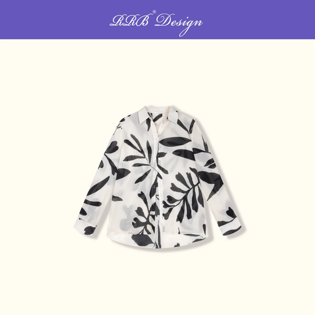 RRB Design「意趣花卉」宽松时髦百搭100%苎麻衬衫显瘦衬衣