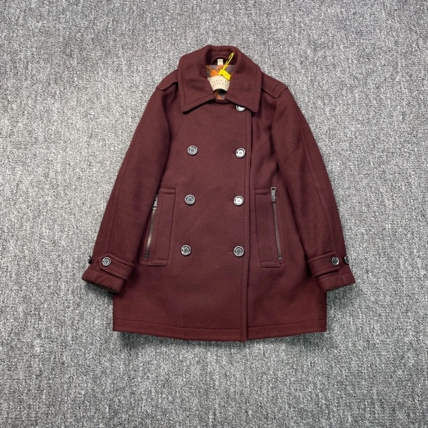 99新 BURBERRY/博柏利 5405/ 酒红色翻领双排扣长款大衣外套/38码