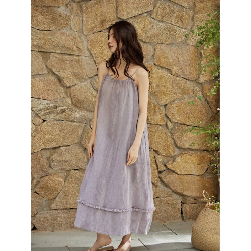 维多利亚吊带睡裙女夏季纯棉纱布婴儿棉带胸垫一体薄款睡衣家居服