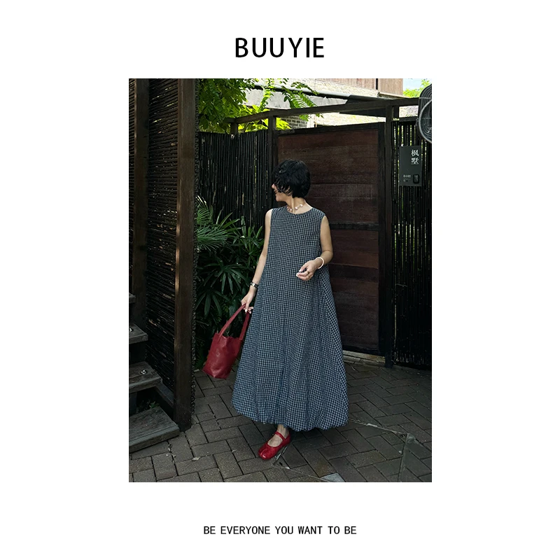 BUUYIE 25SS【格韵】高级感百搭新款时尚格子连衣裙 250603
