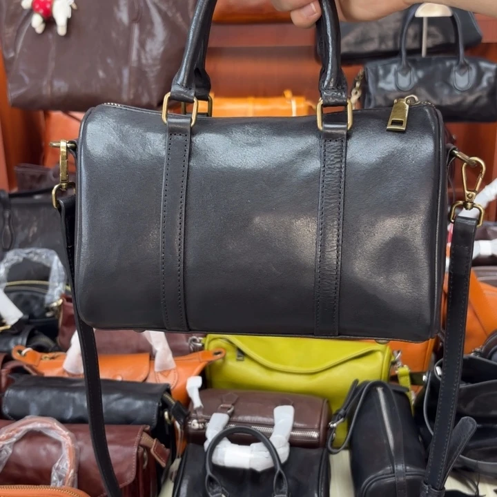 头层牛皮黑色波士顿