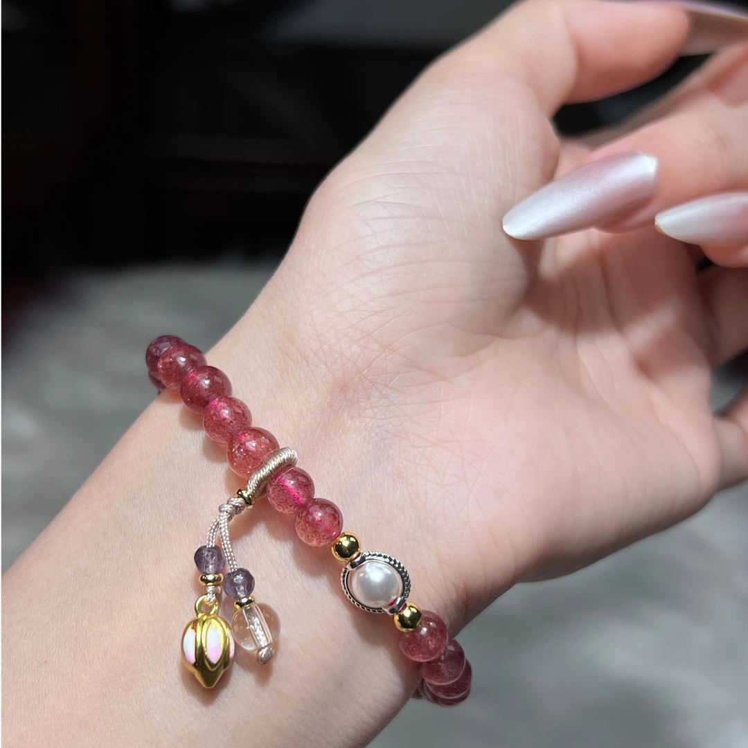 天然老矿草莓晶手串高雅水晶时尚百搭手串