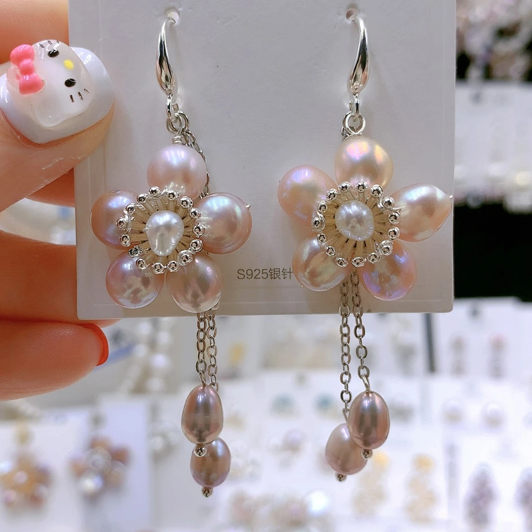 银S925镶嵌耳饰淡水珍珠