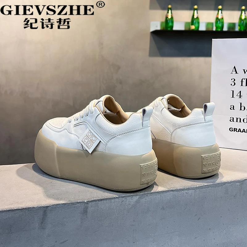 纪诗哲真皮厚底增高小白鞋女秋季新款流光风女厚底增高秋季板鞋
