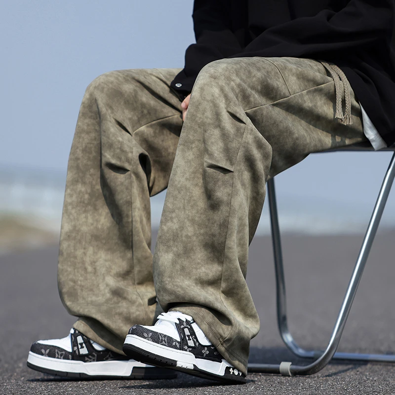 春秋季户外休闲男美式高街扎染脏脏裤褶皱裤伞兵裤运动工装裤