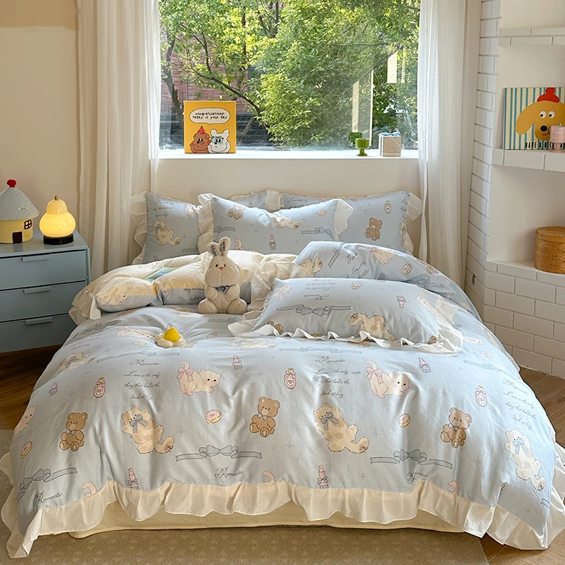 韩式花边纯棉床上四件套2024新款全棉床品公主风被套三件套床单笠