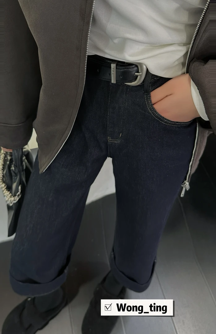 【W_ting】冬季新款梦想家琥珀蓝八分牛仔直筒裤12181