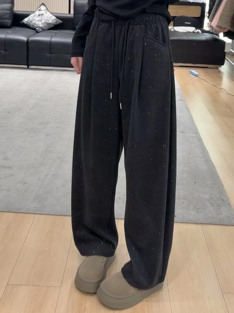 【大脸酥】春秋款银河裤B3撒银工艺高腰抽绳显瘦休闲阔腿弯刀休闲裤