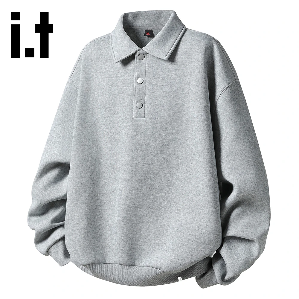 it:CHOCOOLATE灰色polo领卫衣2025秋季新款宽松潮流保暖内搭上衣