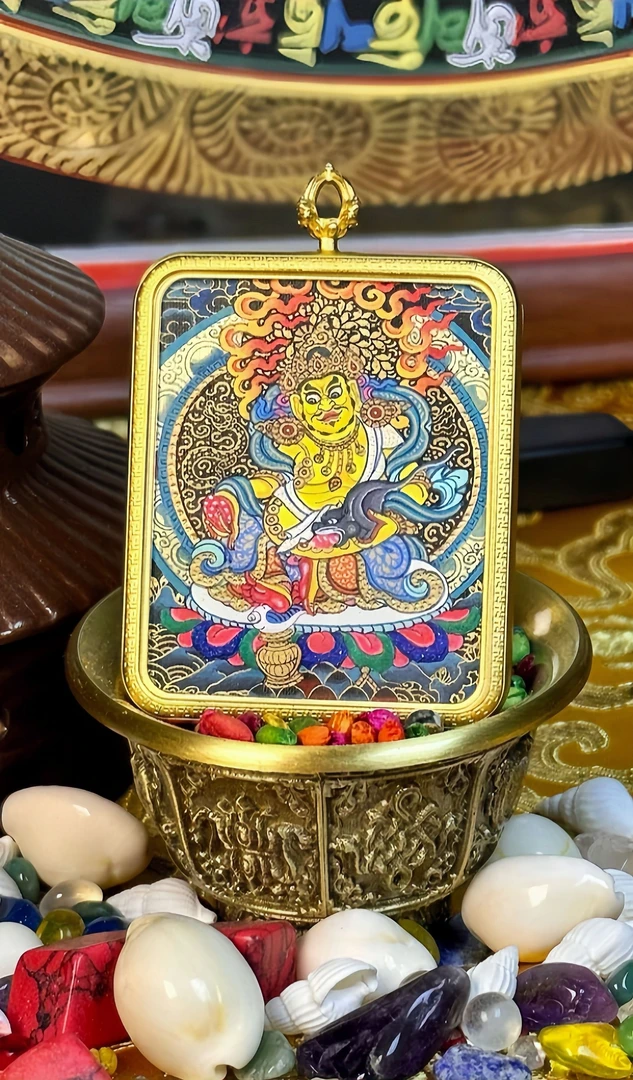 唐卡吊坠真品西藏纯手工【黄C】纯手绘粗矿砂4*5热贡画风唐卡