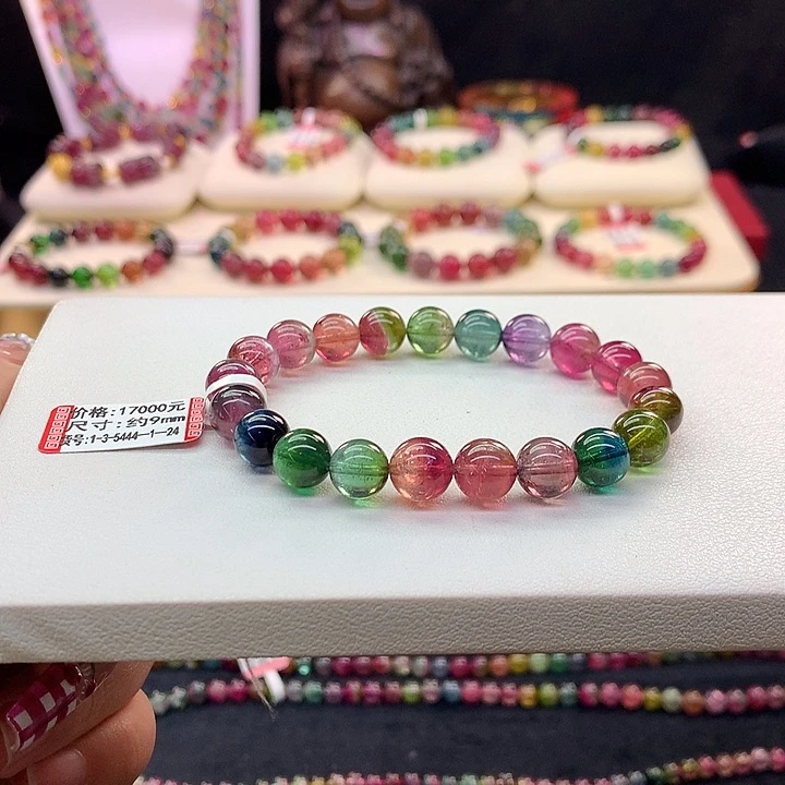 西瓜碧玺手链未镶嵌西瓜手串9mm