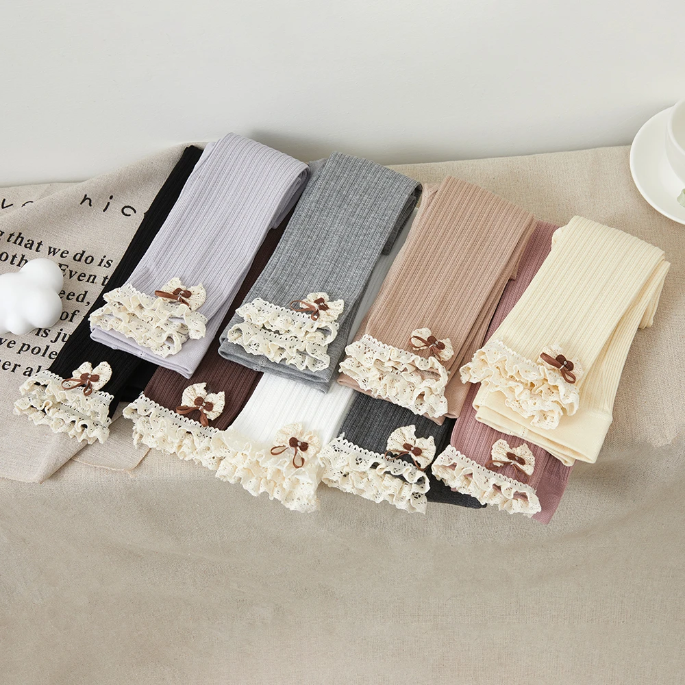 女童春秋薄款花边裤角中大小童童装萌娃穿搭百搭打底裤柔软休闲裤