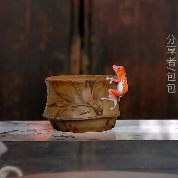 【包包爱茶器】手捏岩矿茶杯曾鹏程创意青蛙主人杯柴烧粗陶纯手工