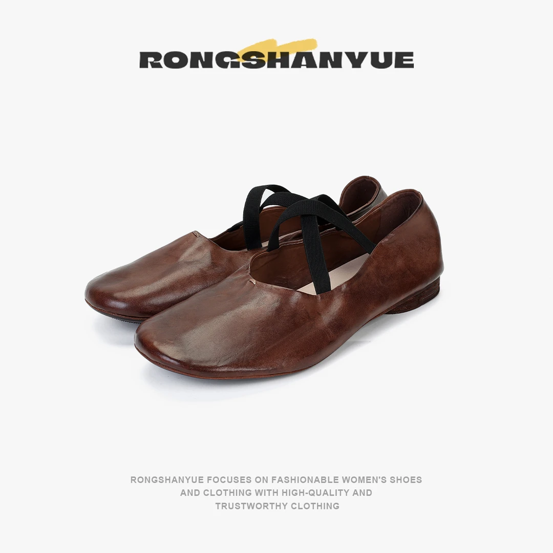 【流金岁月】进口水洗马皮芭蕾舞鞋交叉绑带外穿奶奶女单鞋B926