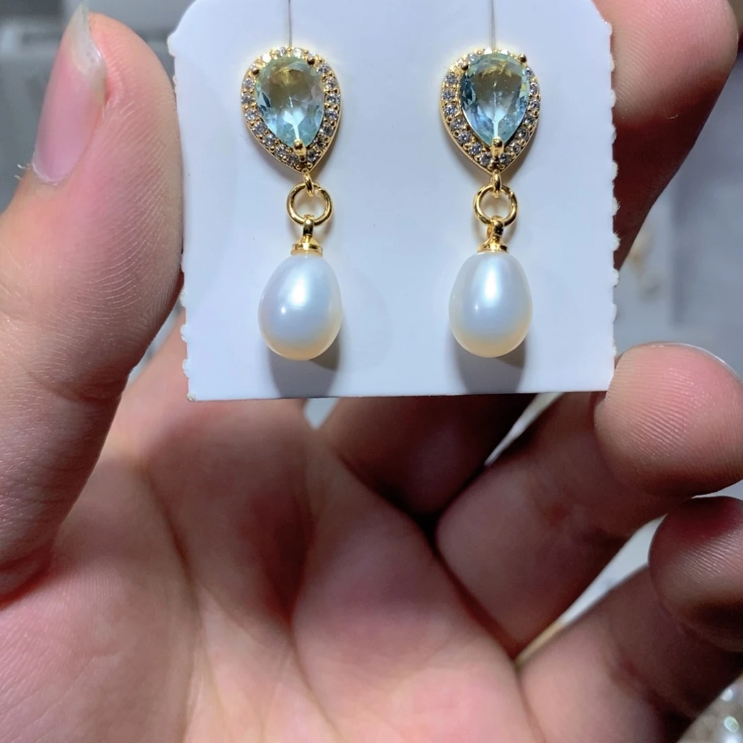 银S925镶嵌淡水珍珠耳饰