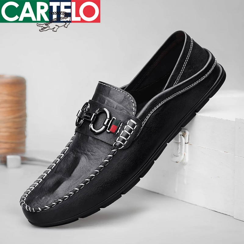 CARTELO/卡帝乐鳄鱼男士休闲乐福鞋豆豆鞋商务透气轻质皮鞋软底