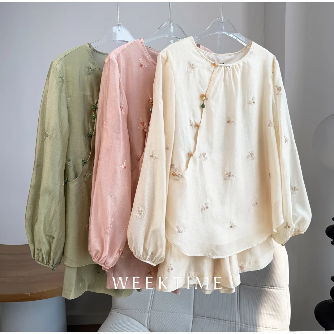 【如梦令】重工天丝亚麻刺绣感气质衬衫短裤套装