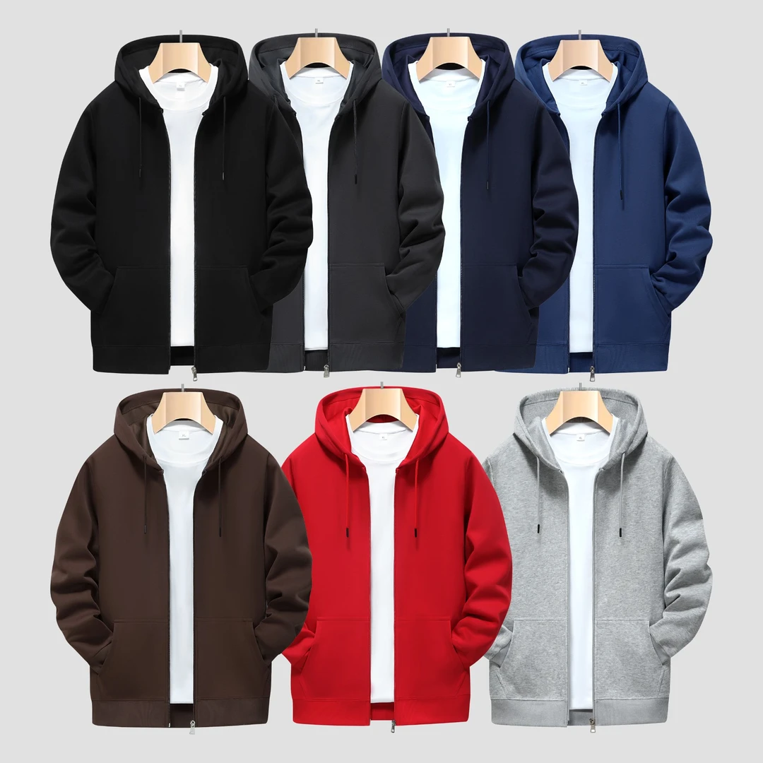 秋冬重磅420克男子男士拉链连帽开衫百搭宽松卫衣外套针织外套