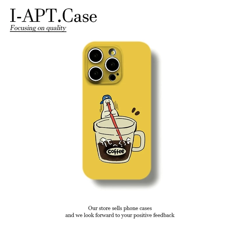 黄底吸咖啡鸭菲林软壳适用iPhone苹果16手机壳华为oppo小米vivo新