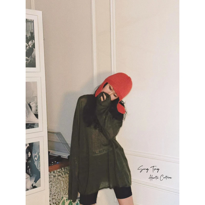 SONGTING 小众设计 慵懒风针织套头长袖 针织双层半身裙 24082607