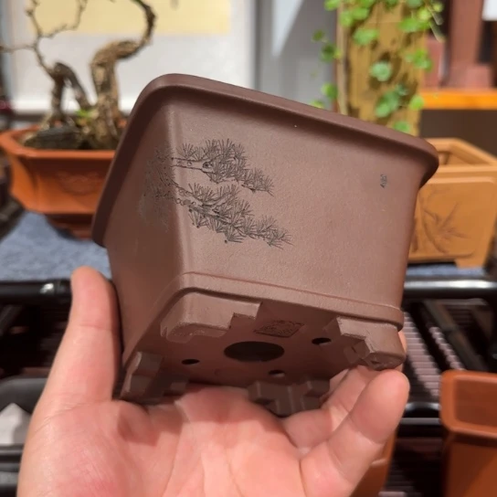 绿***筑紫砂花盆原矿紫泥