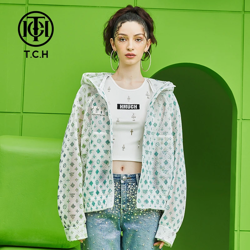 TCH服饰店-潮牌外套渐变老花休闲时尚男女白色透气上衣T69A276002