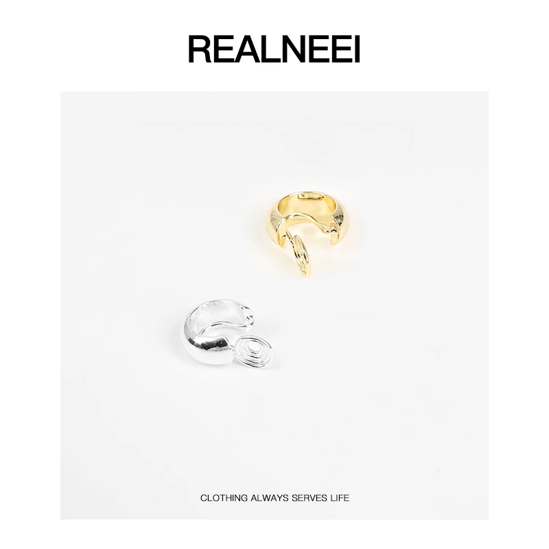 非金属耳饰 REALNEEI 镀铜设计感轻奢耳圈蚊香盘耳夹耳针H0275
