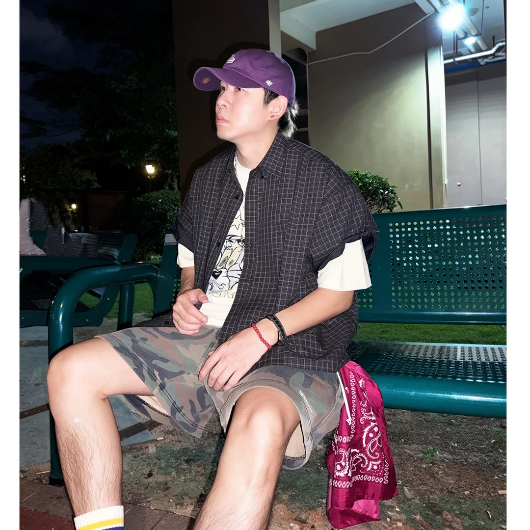 【boxy衬衫】格子开胸衬衫美式春夏潮牌男女宽松衬衫短袖