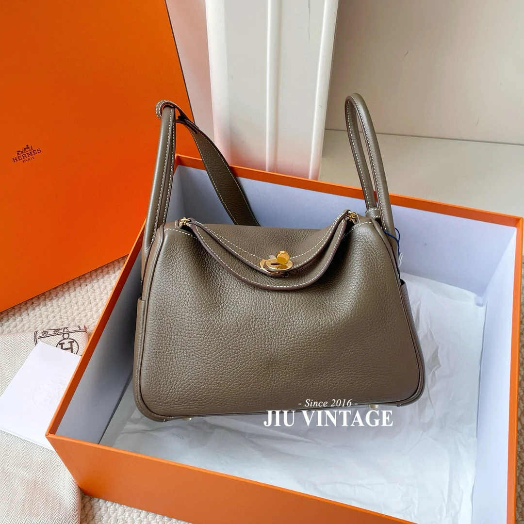 99新 Hermes/爱马仕 lindy26大象灰金扣B刻BJM20-0161包
