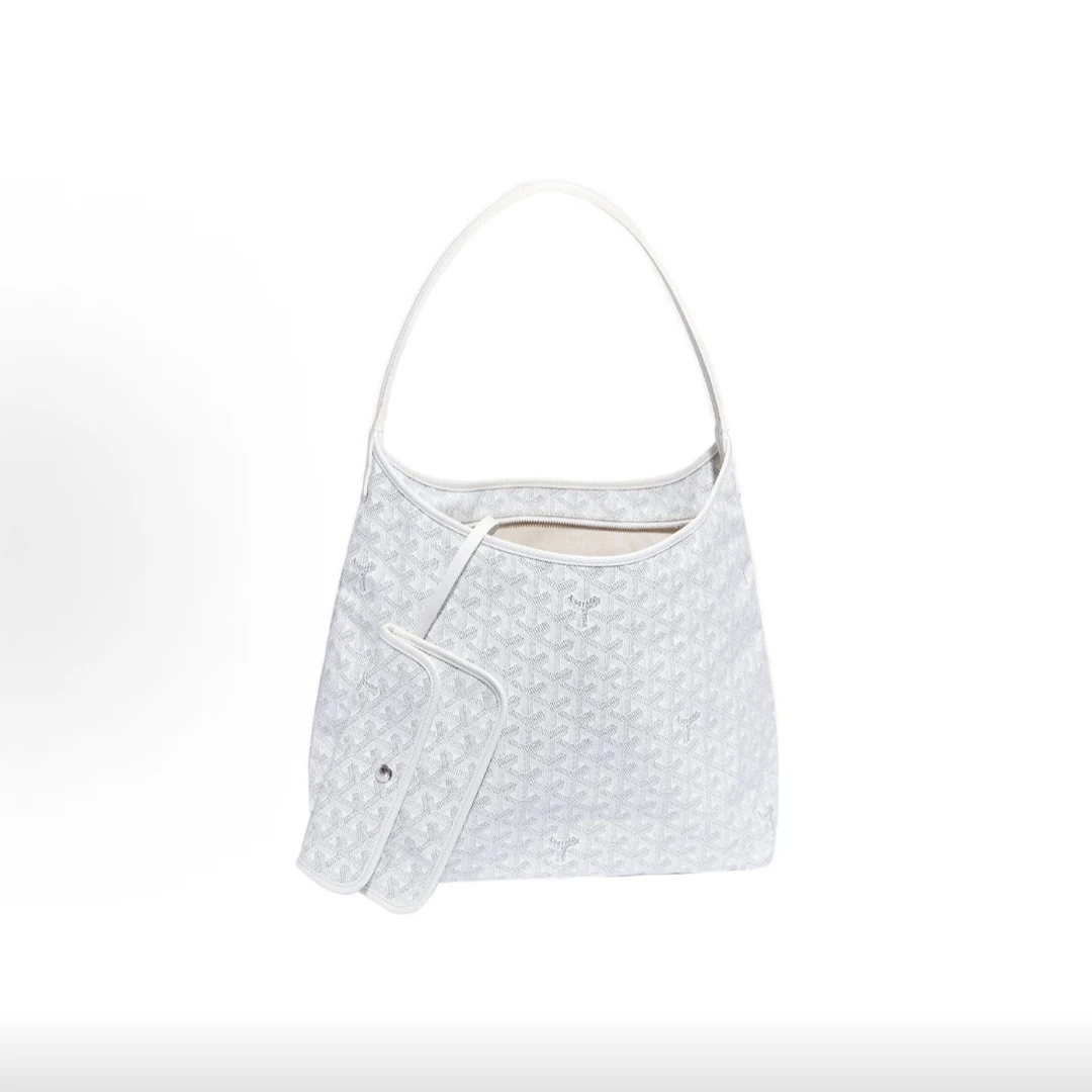 99新 Goyard 【一梵】hobo白色老花图层帆布牛皮 腋下包子母包