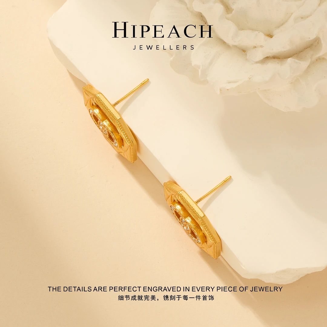 铜合金耳饰  镀K金♠天天♠复古手工坊系列百变菱格耳钉HTGHS003