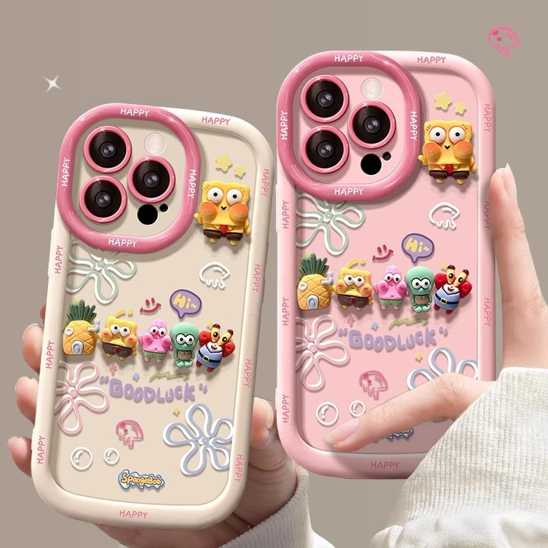 【53】网红适用16promax手机壳iPhone14plus海绵宝宝公仔质感柔软抗