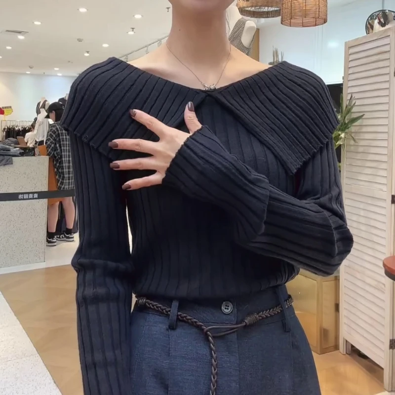 2025早秋爆款法式气质复古慵懒风休闲百搭显瘦大翻领长袖衬衫上衣