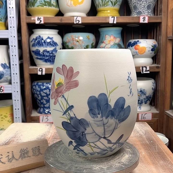 陶但盆青花荷花陶瓷