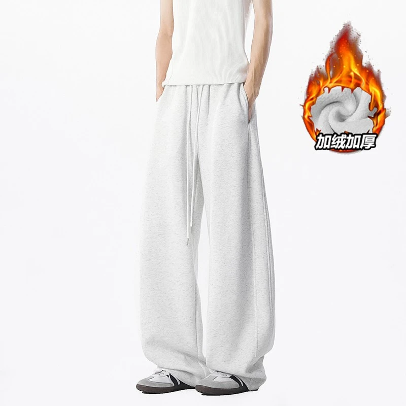 白花灰加绒加厚弯刀卫裤男秋冬垂坠感cleanfit运动休闲重磅休闲裤