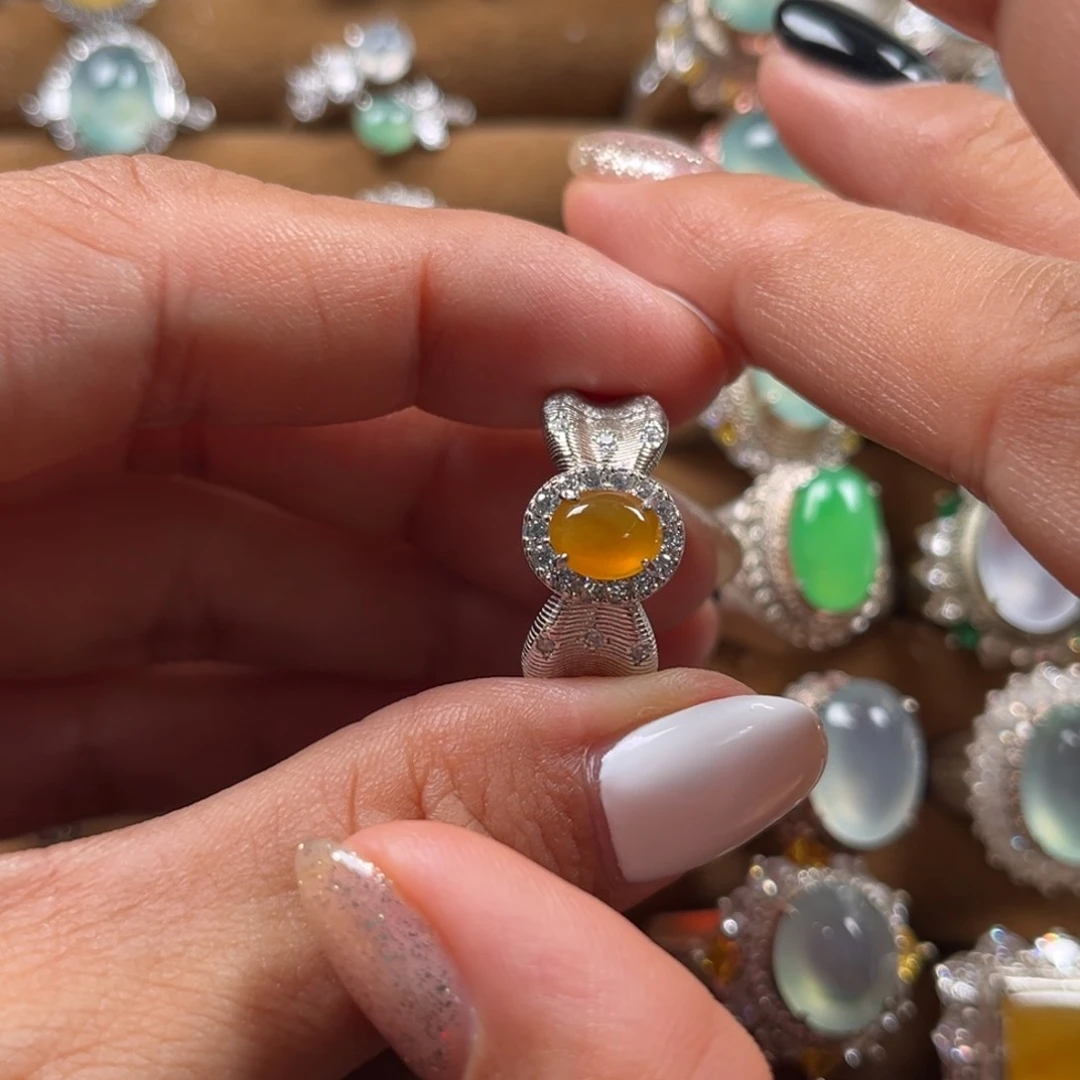 翡翠戒指银S925镶嵌缅甸翡翠天然翡翠