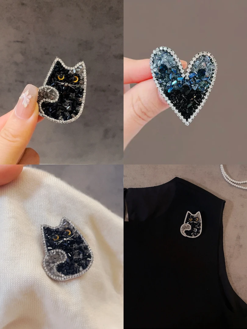 合金胸针 可爱黑色猫咪胸针原创百搭动物胸花别针男女同款礼物