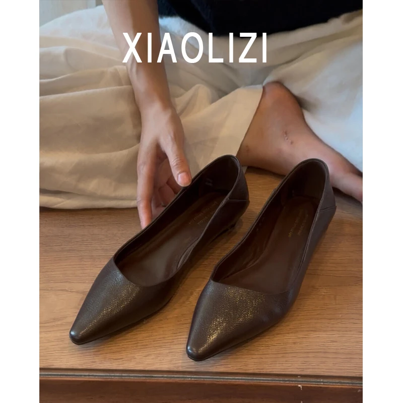 羊皮版~法式超软浅口坡跟通勤工作鞋女复古尖头气质外穿时尚单鞋