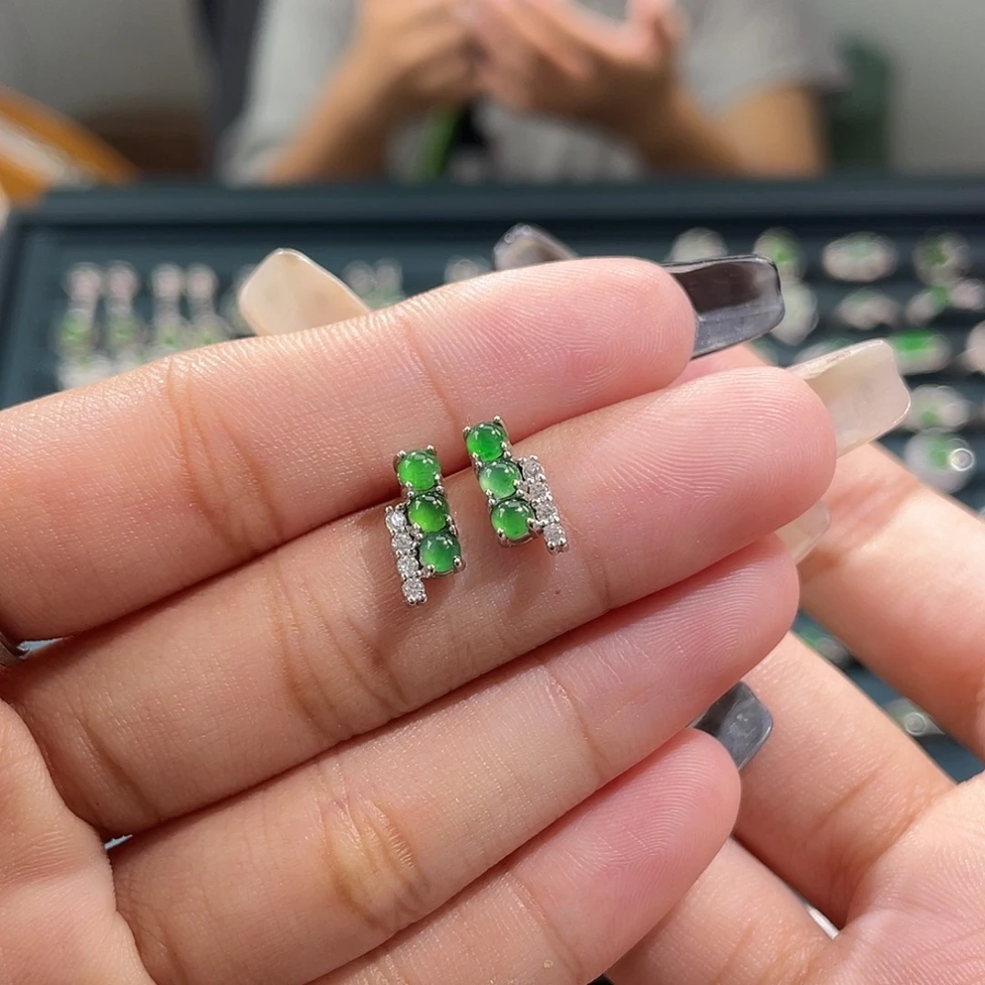 银S925镶嵌翡翠耳饰