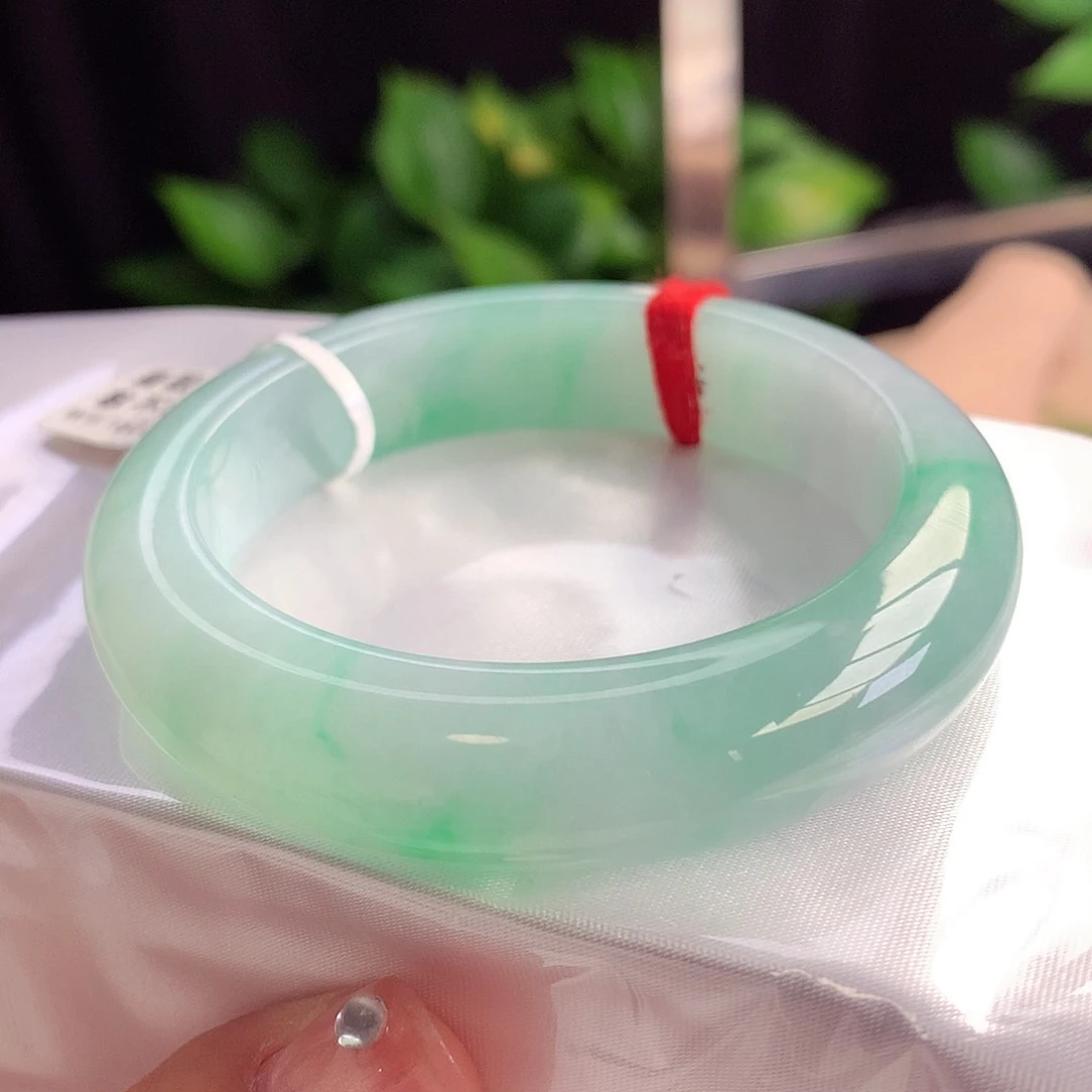 未镶嵌手镯翡翠53-54冰胶底甜绿飘阳绿花6号