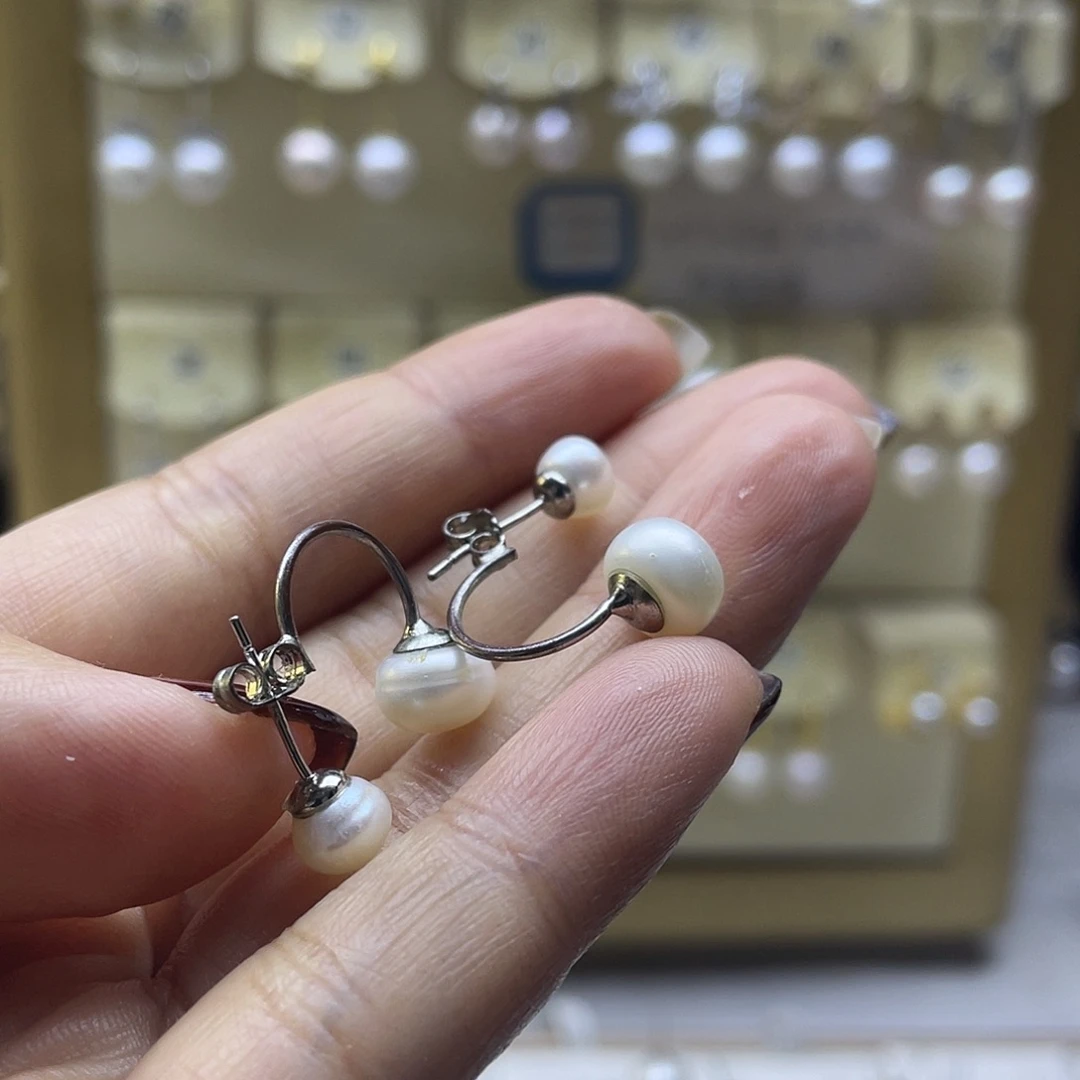 耳饰银S925镶嵌淡水珍珠