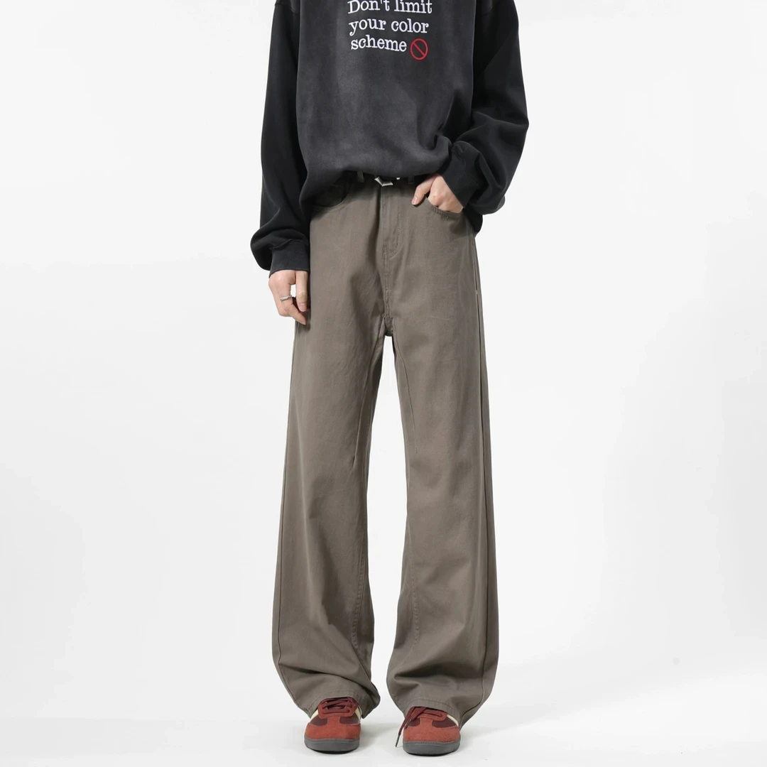 加绒加厚潮流微喇裤显高显瘦纯色长裤高街百搭简约牛仔裤男男款