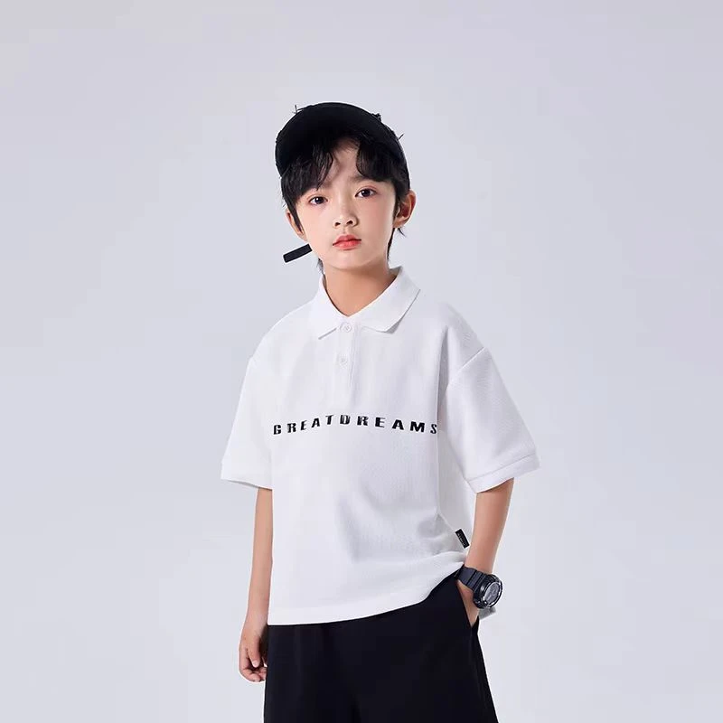 【ZB】男童短袖T恤儿童POLO衫夏装2025新款男大童白色上衣洋气透气