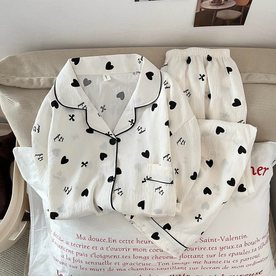 云朵棉可爱睡衣女2025秋季长袖长裤卡通开衫甜美家居服可外穿套装