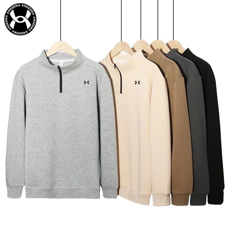 新款春秋男士长袖休闲韩版半高领拉链套头立领打底T恤简约时尚百