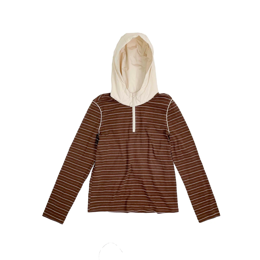 【77推荐】拼接条纹时尚刺绣25秋款连帽长袖卫衣120525