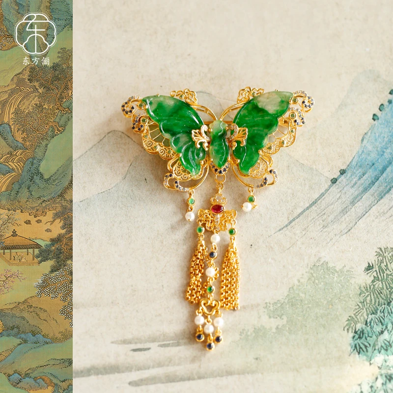 东方俪DOFUNLY【花蝶影】翡翠18K金蝴蝶吊坠胸针设计款FCDZ雅韵