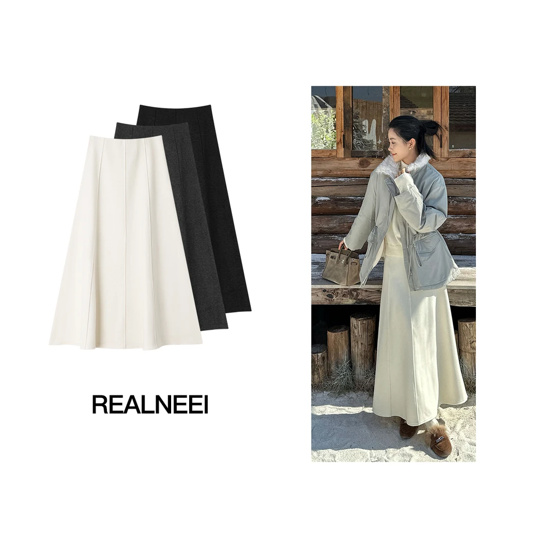 八片立裁丨25年冬季新品绵羊毛垂感A字大摆立裁显瘦半身裙X9001