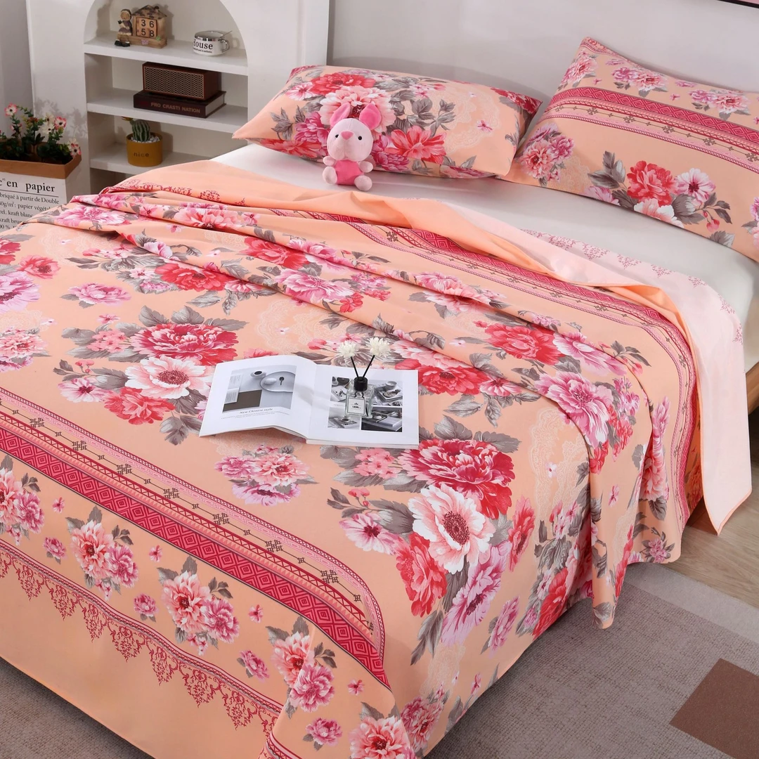 四季细纱中国风老粗布三件套印花单人宿舍双人炕单凉席被单不起球