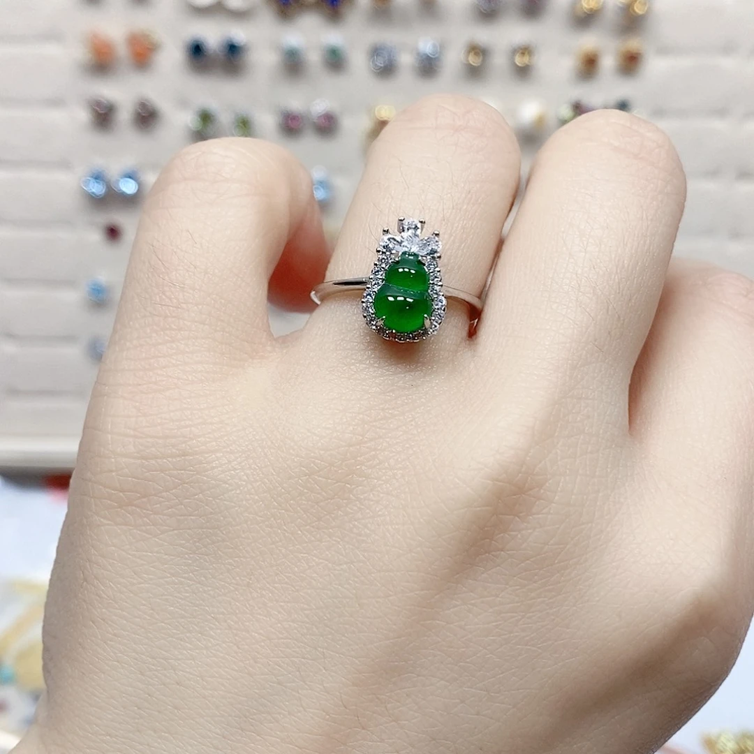 翡翠戒指银S925镀金镶嵌